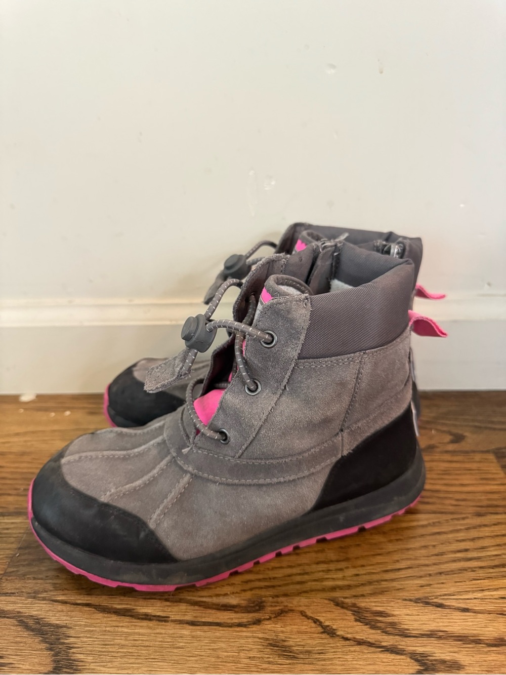 UGG Gray and Pink Kids Winter Boots